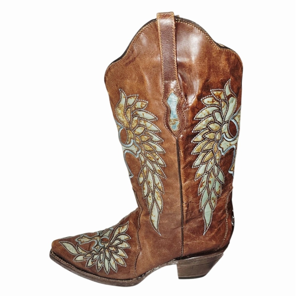 Rock & Soul Women's Cowboy Boots Size 9 Brown Leather Cross Wings Mexico - Picture 5 of 9